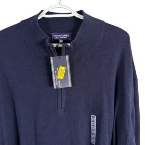 Roundtree & Yorke 1/4 Zip Sweater Mens 4XT Navy Blue Cotton Blend Pullover